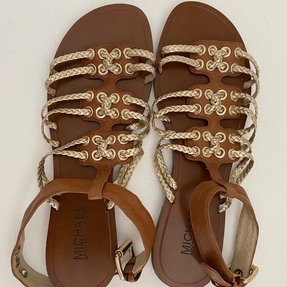 MICHAEL KORS- brown&gold flats ankle strap size 8M - Picture 5 of 5